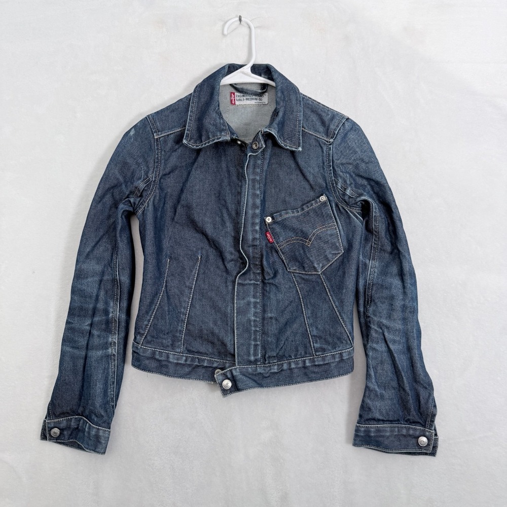 Levis Engineered Jacket Girls M Blue Full Zip One Pocket Denim